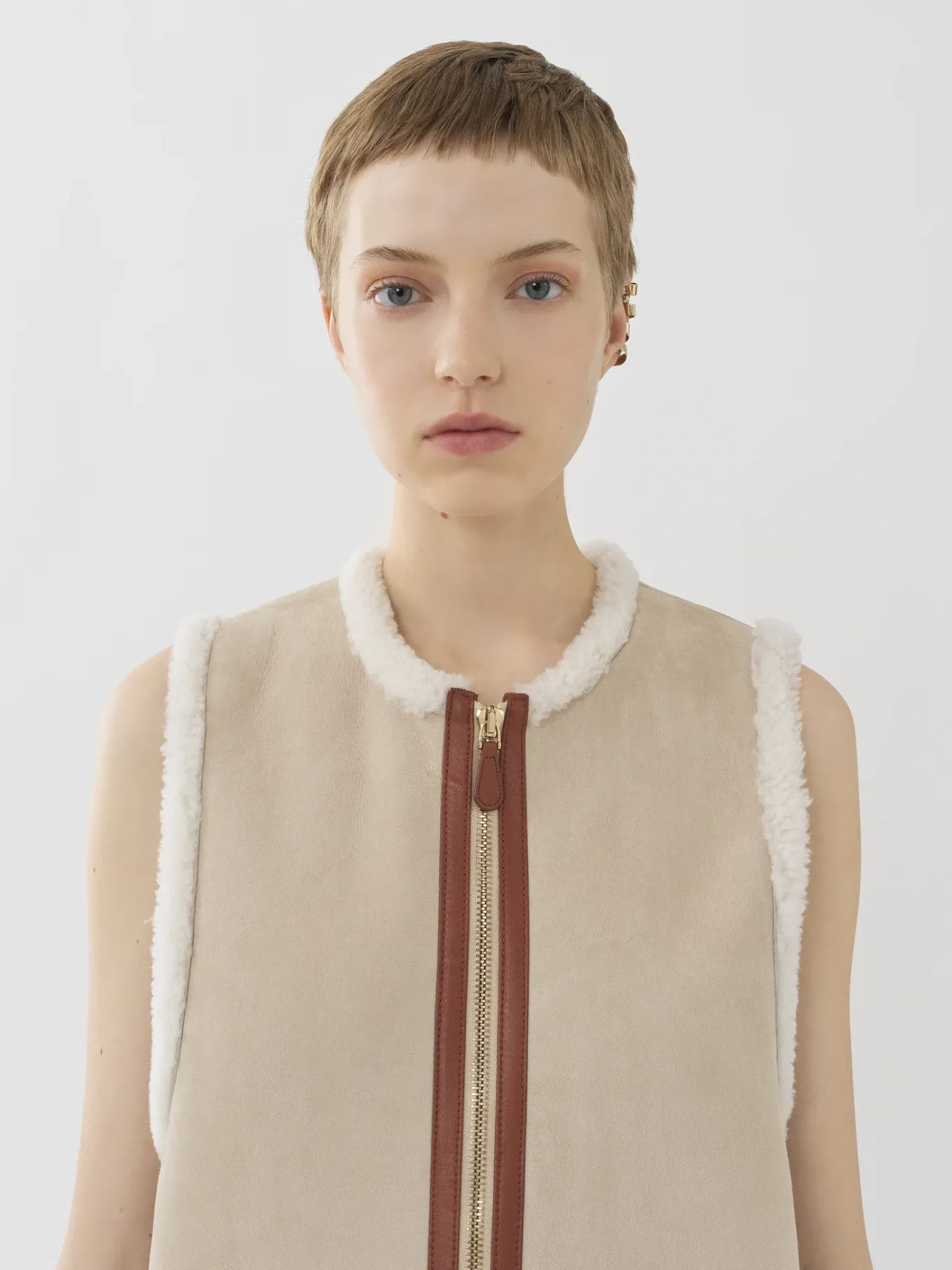 Vestes-Chloé Veste Aviateur Sans Manches Soft Tan