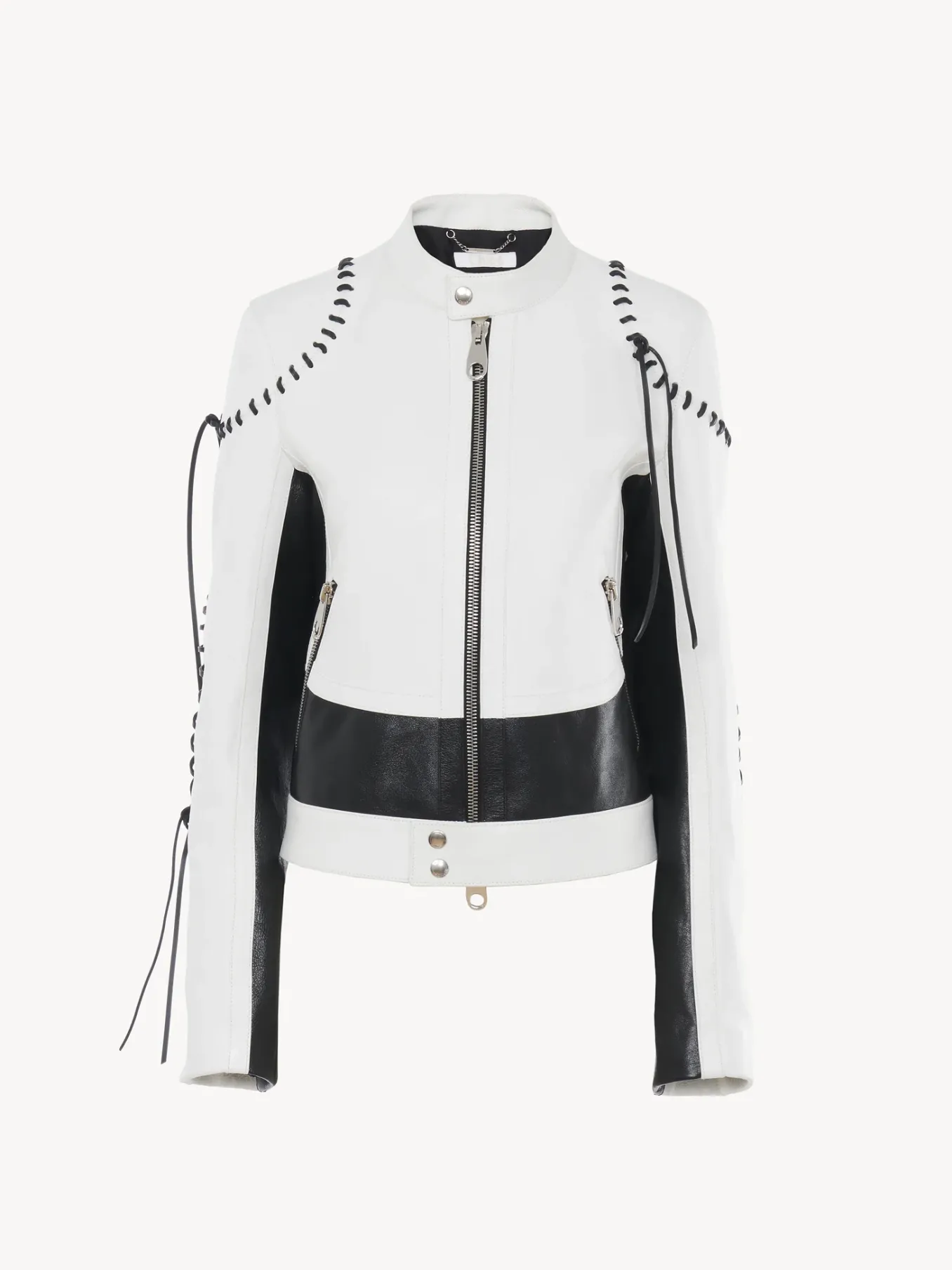 Vestes-Chloé Veste Biker Courte A Lacets Black - White 1