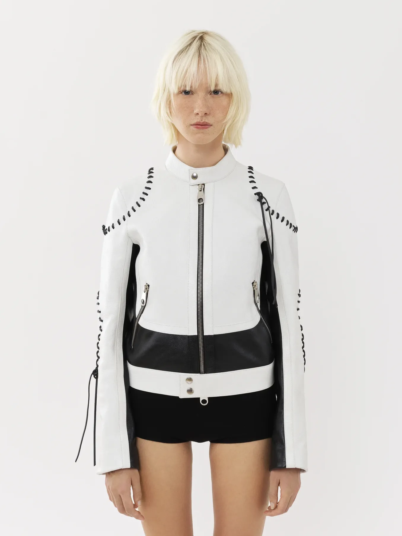 Vestes-Chloé Veste Biker Courte A Lacets Black - White 1