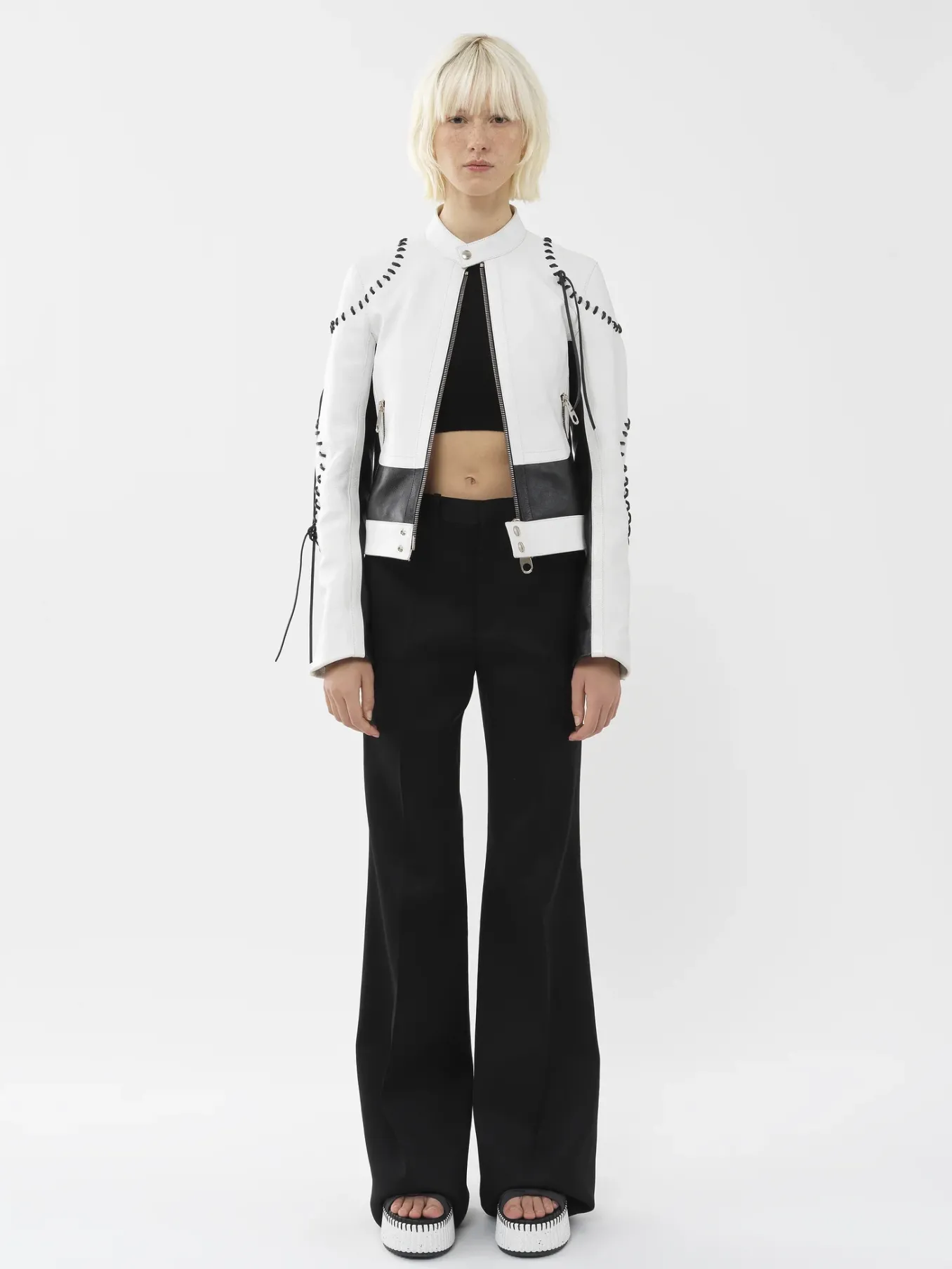 Vestes-Chloé Veste Biker Courte A Lacets Black - White 1