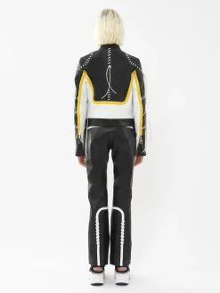 Vestes-Chloé Veste Biker Courte A Lacets Black - Yellow 1