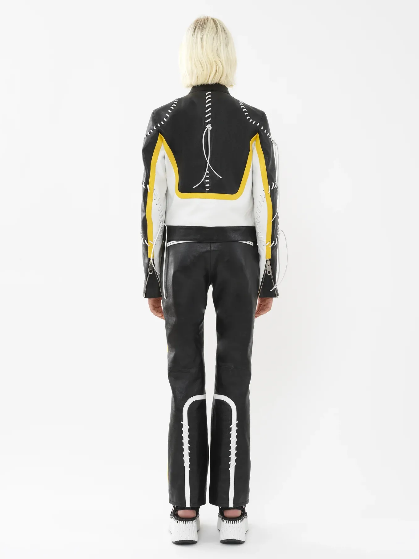Vestes-Chloé Veste Biker Courte A Lacets Black - Yellow 1