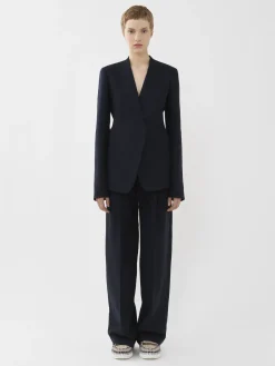 Vestes-Chloé Veste Blazer Sans Col Ouverte Abyss Blue
