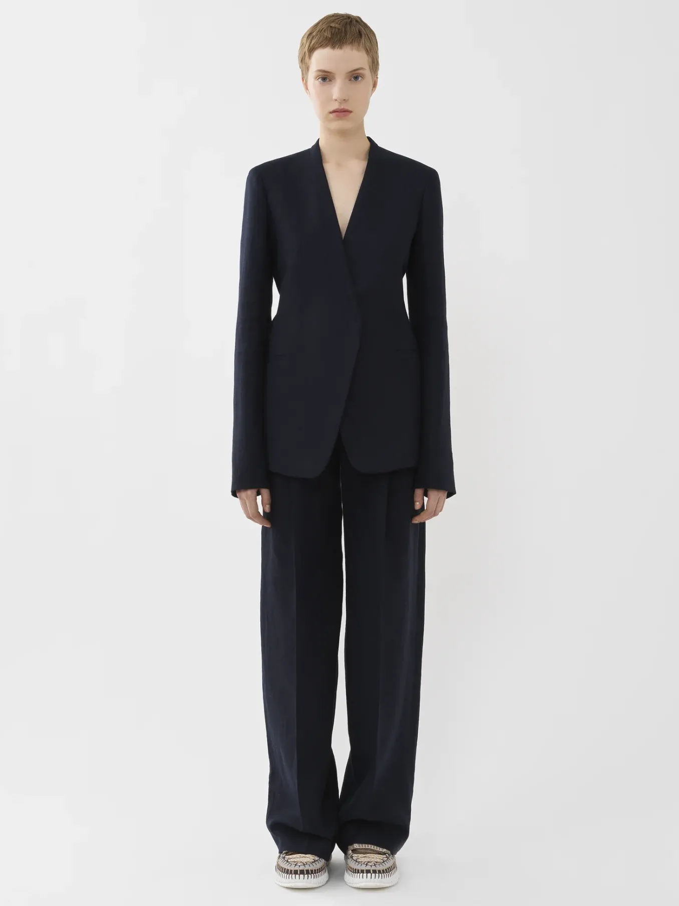 Vestes-Chloé Veste Blazer Sans Col Ouverte Abyss Blue