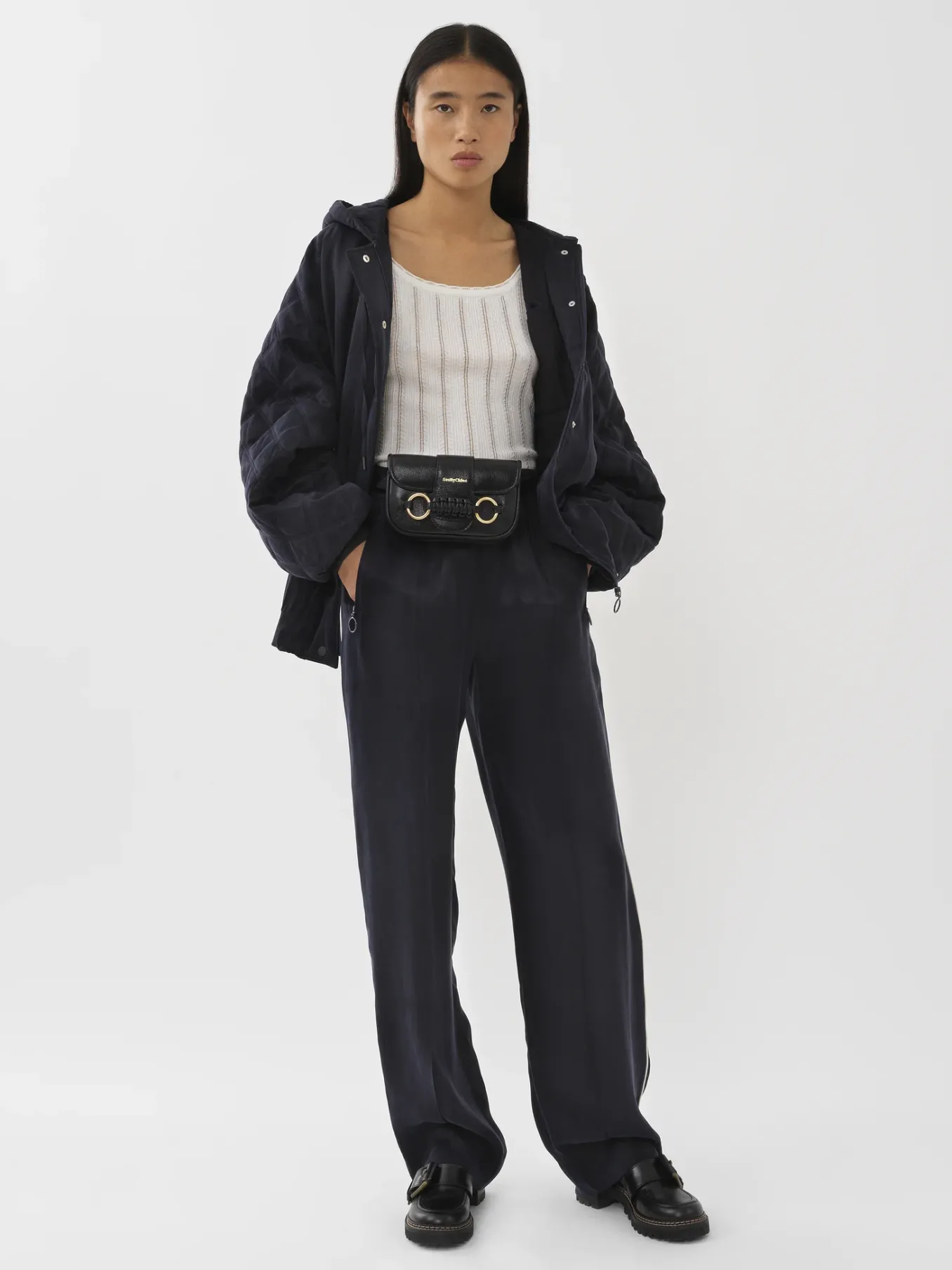 Vêtements-Chloé Veste Bomber A Capuche Ink Navy