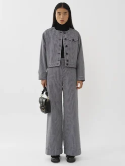 Vêtements-Chloé Veste Courte Sans Col Blue - White 1