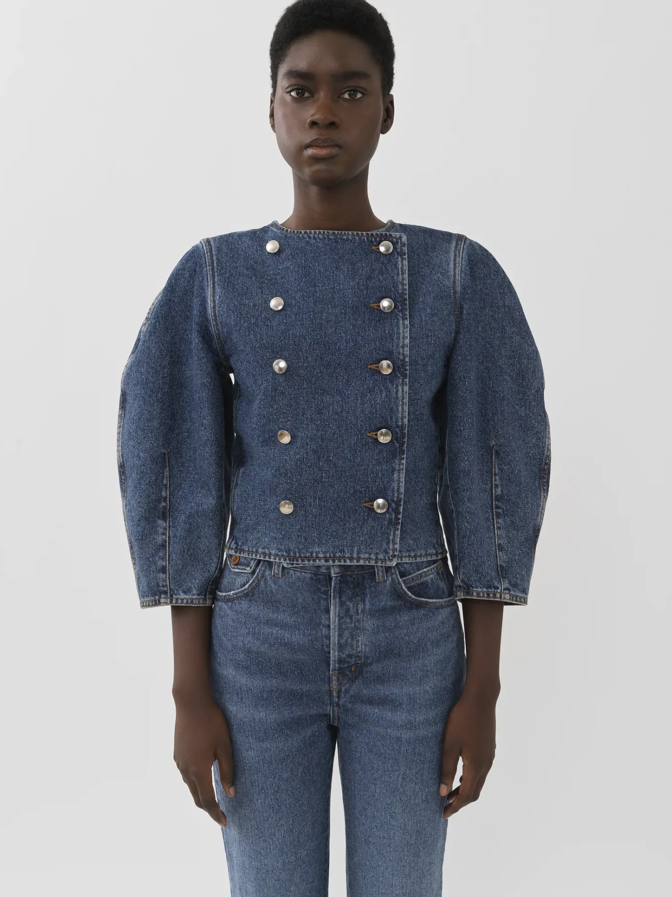 Vestes-Chloé Veste Croisee Manches Boule Dusky Blue