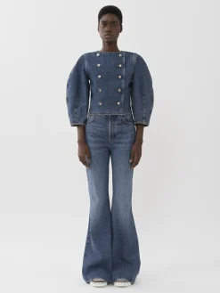 Vestes-Chloé Veste Croisee Manches Boule Dusky Blue