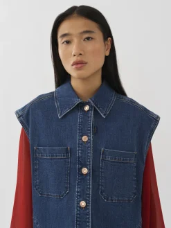 Vêtements-Chloé Veste Sans Manches Oversize Deep Denim