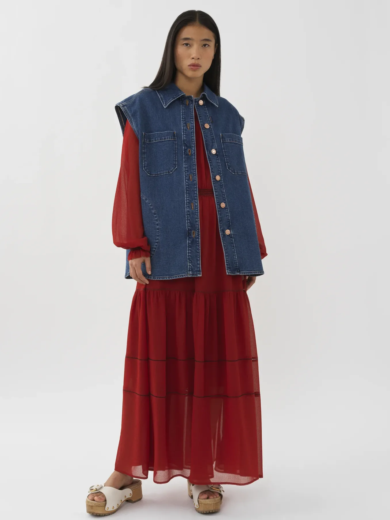 Vêtements-Chloé Veste Sans Manches Oversize Deep Denim