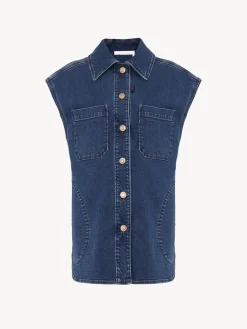 Vêtements-Chloé Veste Sans Manches Oversize Deep Denim