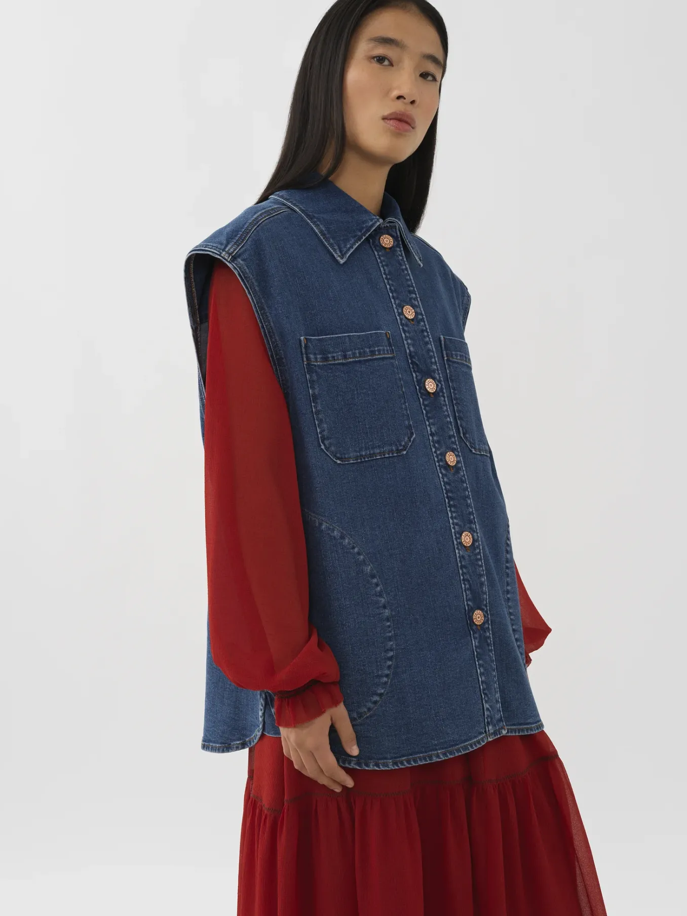 Vêtements-Chloé Veste Sans Manches Oversize Deep Denim